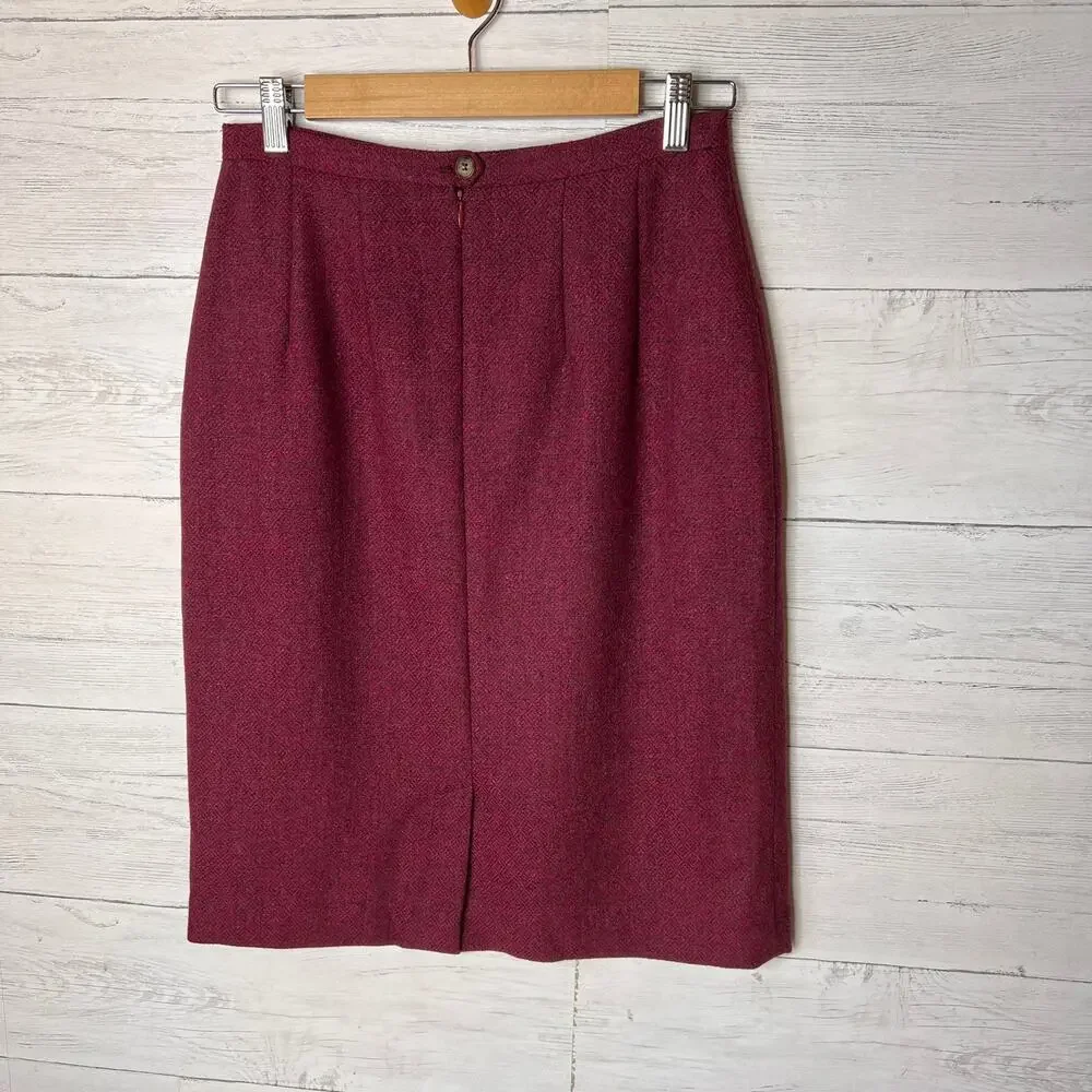 Harve Benard Skirt Womens Size 6 Vintage Red Burgundy Geometric 100% Wool
